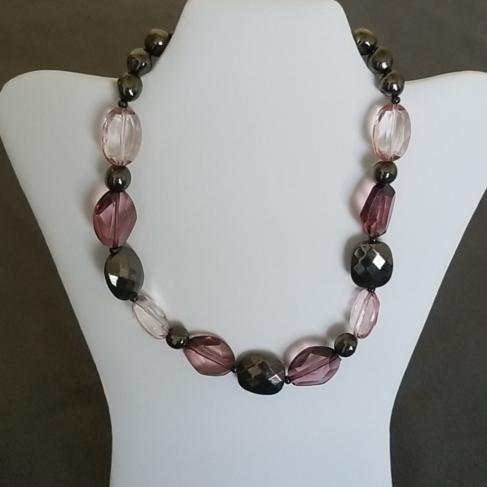 Chunky Purple and Gray Bead Necklace